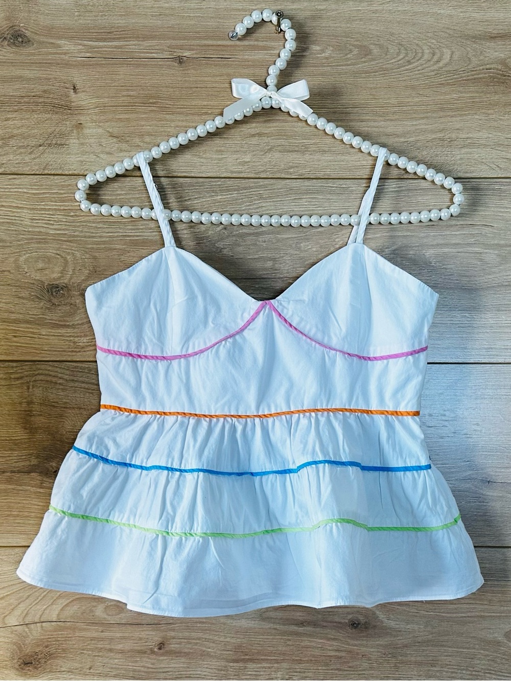 English Factory White Peplum Cami with Rainbow Stitching
